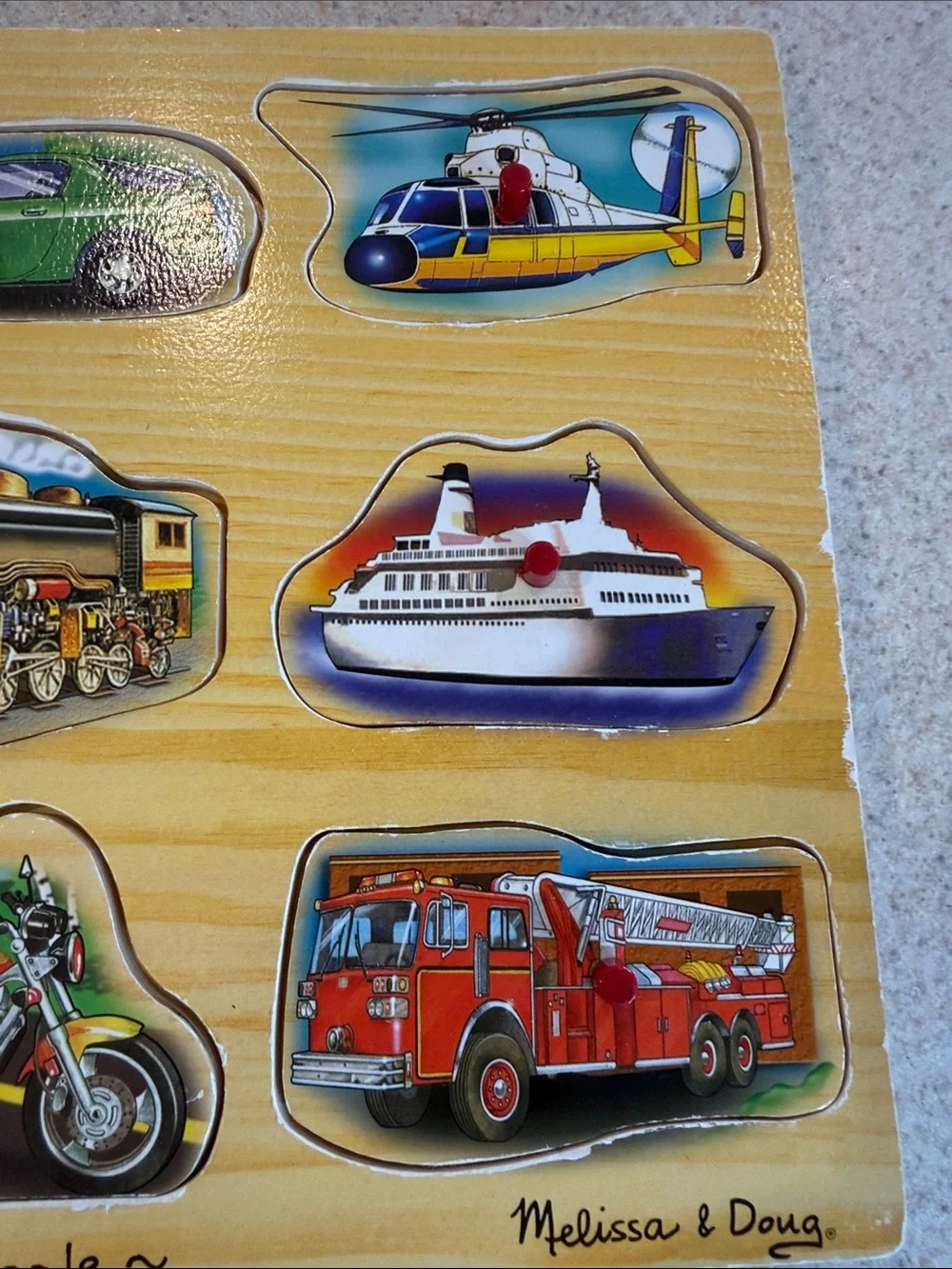 Melissa & Doug Wooden Transportation Puzzle - Green, Red, Blue, Yellow